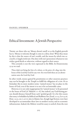 Ethical Investment: a Jewish Perspective