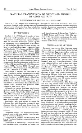 Natural Transmission of Dirofilaria Immitis by Aedes