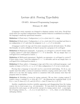 Lecture #14: Proving Type-Safety
