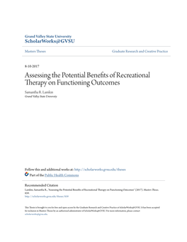 Assessing the Potential Benefits of Recreational Therapy on Functioning Outcomes Samantha R