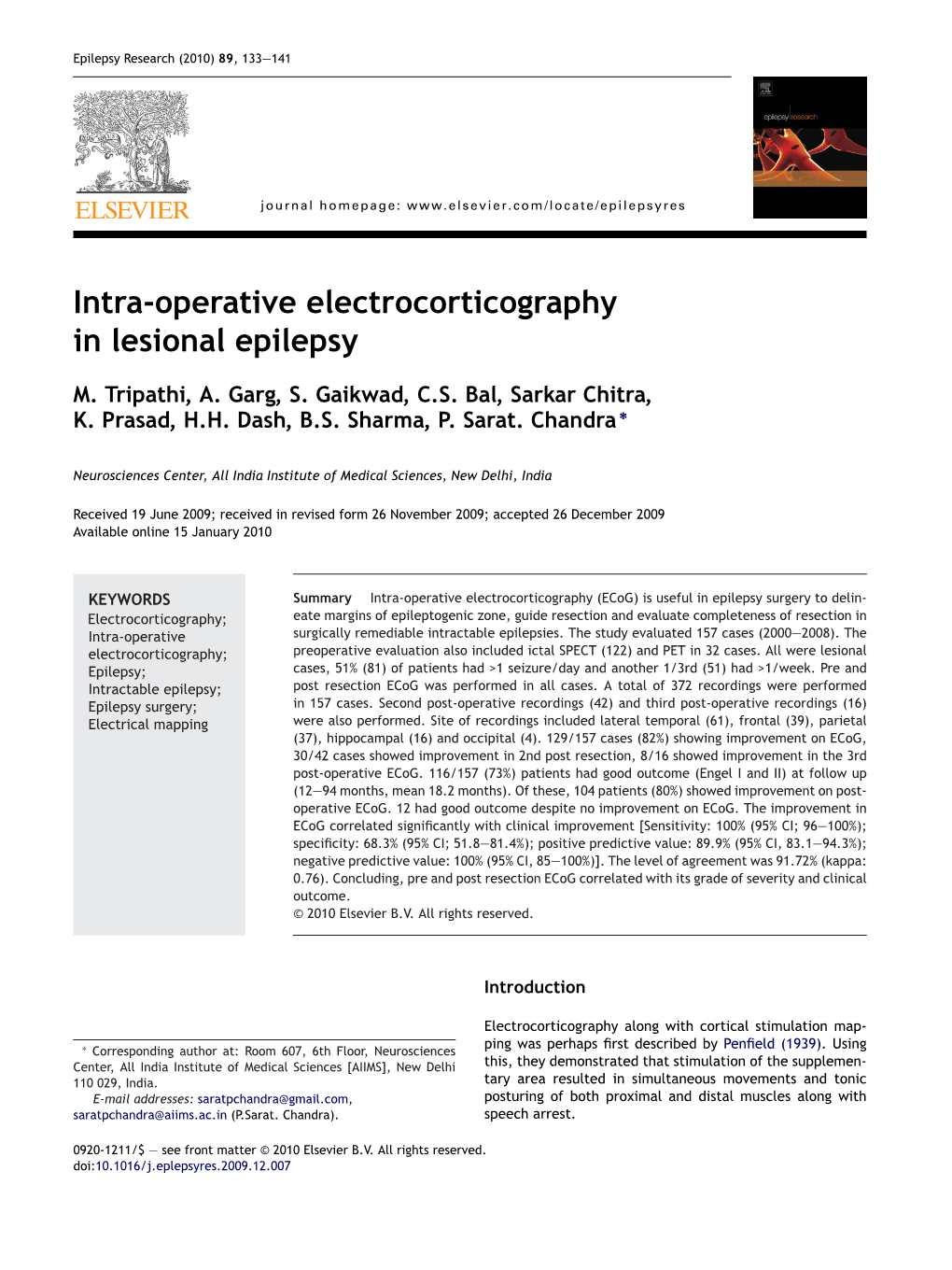 Intra-Operative Electrocorticography in Lesional Epilepsy