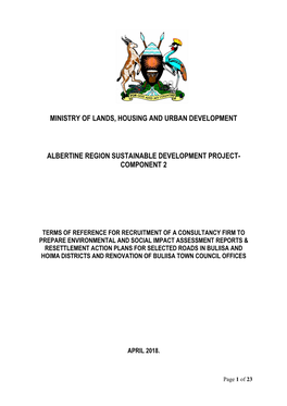 Ministry of Lands, Housing and Urban Development Albertine Region Sustainable Development Project- Component 2