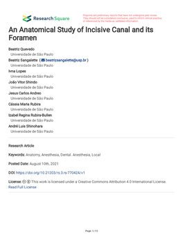 An Anatomical Study of Incisive Canal and Its Foramen