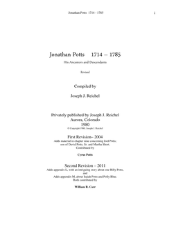 Jonathan Potts 1714 - 1785 I