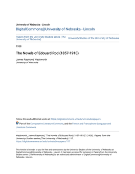 The Novels of Edouard Rod (1857-1910)
