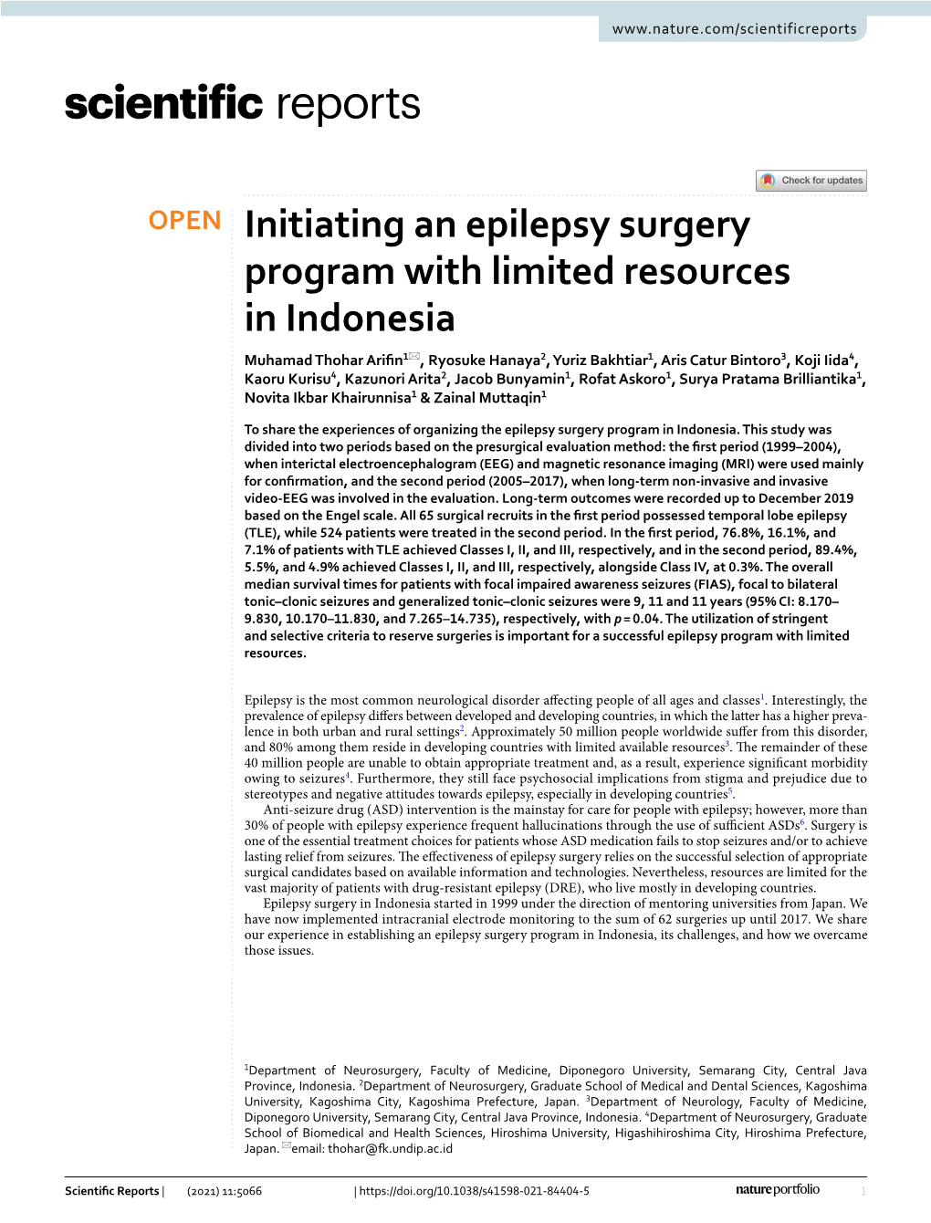 Initiating an Epilepsy Surgery Program with Limited Resources in Indonesia