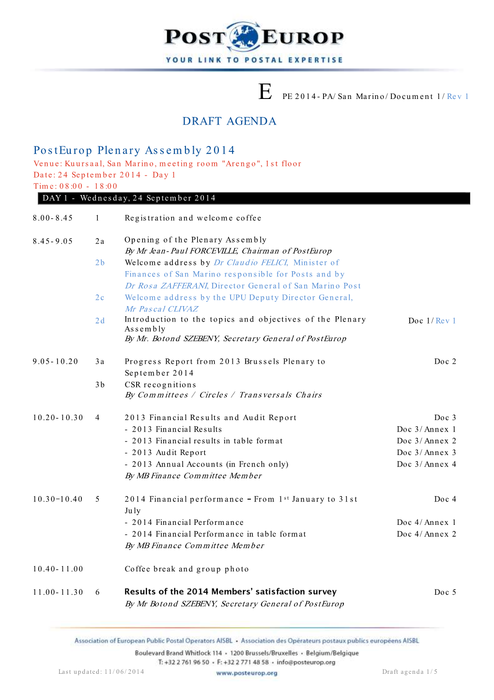 DRAFT AGENDA Posteurop Plenary Assembly 2014