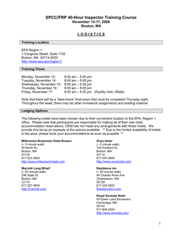 SPCC/FRP 40-Hour Inspector Training Course November 13-17, 2006 Boston, MA
