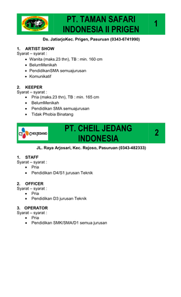 Pt. Taman Safari Indonesia Ii Prigen 1 Pt. Cheil Jedang