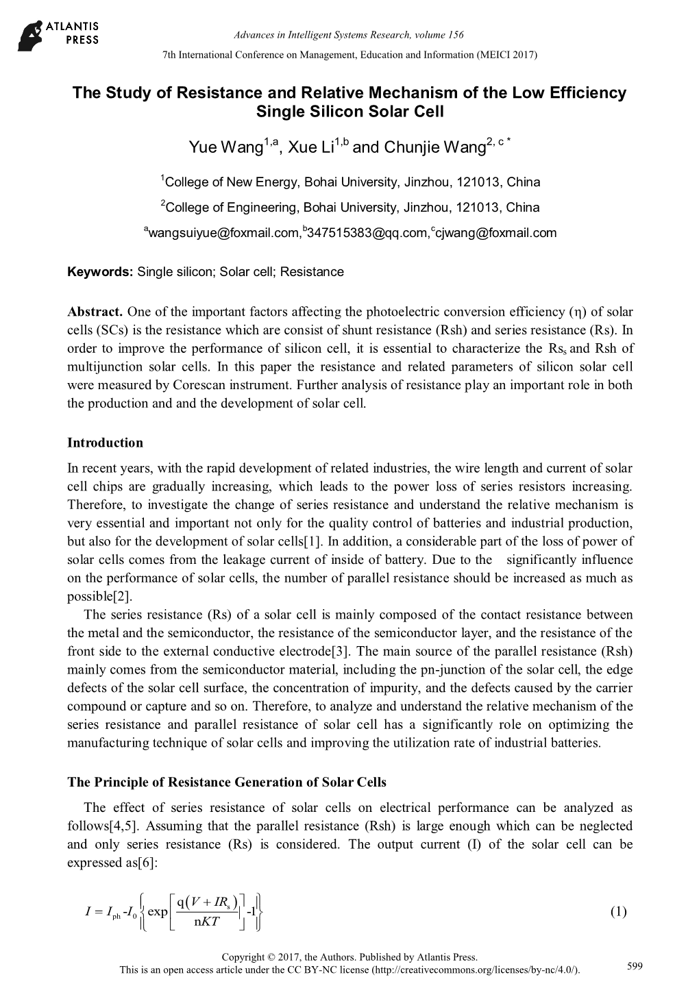 The Study of Resistance and Relative Mechanism of the Low Efficiency Single Silicon Solar Cell