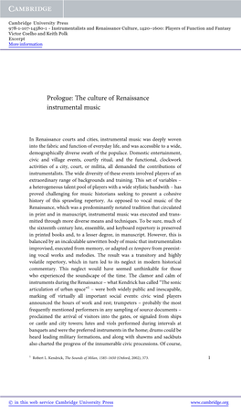 Prologue: the Culture of Renaissance Instrumental Music