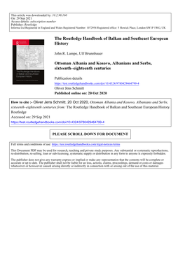 The Routledge Handbook of Balkan and Southeast European History