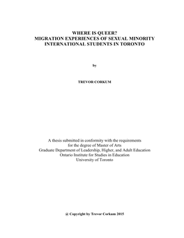 Where Is Queer? Migration Experiences of Sexual Minority International Students in Toronto