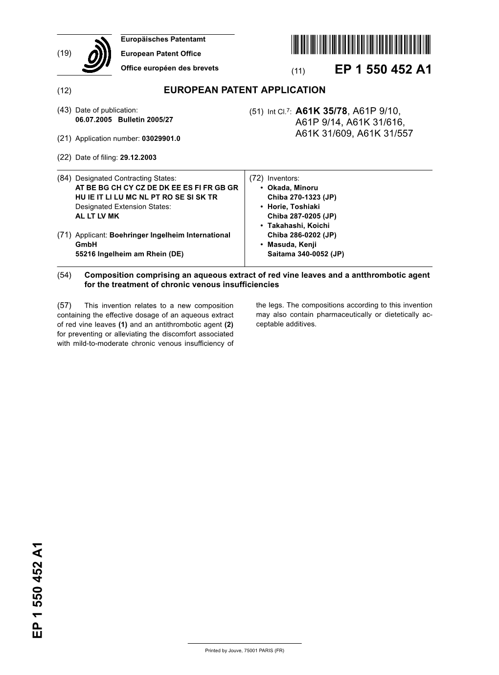 Composition Comprising an Aqueous Extract of Red Vine Leaves and a Antthrombotic Agent for the Treatment of Chronic Venous Insufficiencies