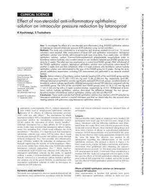Effect of Non-Steroidal Anti-Inflammatory Ophthalmic Solution on Intraocular Pressure Reduction by Latanoprost K Kashiwagi, S Tsukahara