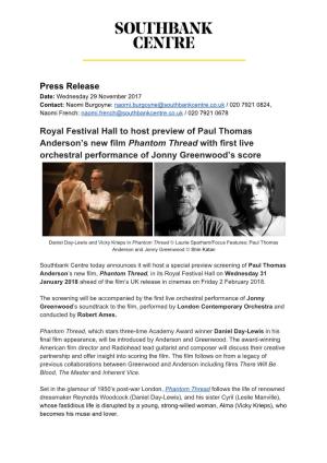 Press​ ​Release Royal​ ​Festival​ ​Hall​ ​To​ ​Host​ ​Preview