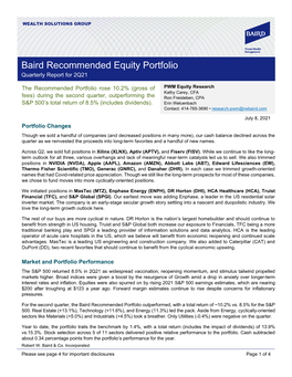 Baird Recommended Equity Portfolio Quarterly Report for 2Q21