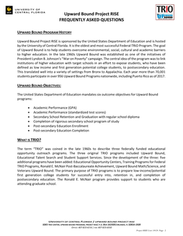 Upward Bound Project RISE FREQUENTLY ASKED QUESTIONS