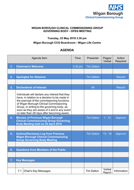 2018-05 WBCCG Governing Body Agenda & Papers
