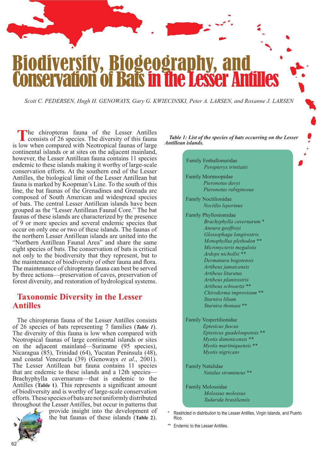 Biodiversity, Biogeography, and Conservation of Bats in the Lesser Antilles