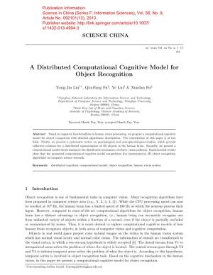 A Distributed Computational Cognitive Model for Object Recognition