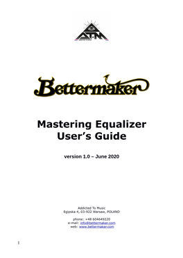 Mastering Equalizer User's Guide