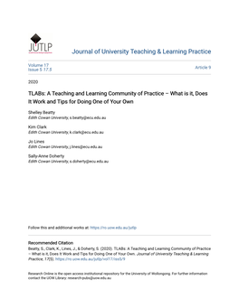 Tlabs: a Teaching and Learning Community of Practice – What Is It, Does It Work and Tips for Doing One of Your Own