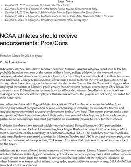 NCAA Athletes Should Receive Endorsements: Pros/Cons