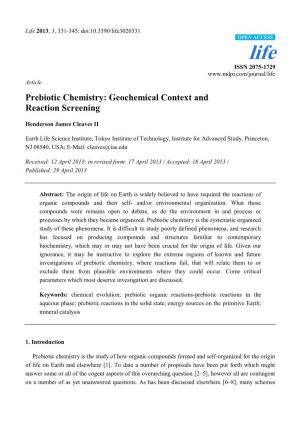 Prebiotic Chemistry: Geochemical Context and Reaction Screening