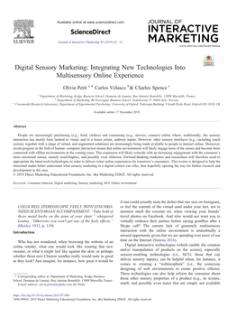 Digital Sensory Marketing: Integrating New Technologies Into Multisensory Online Experience ⁎ Olivia Petit A, Carlos Velasco B& Charles Spence C