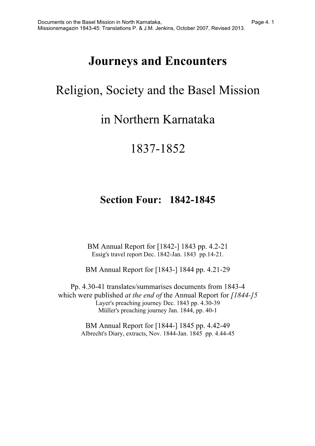 Journeys and Encounters Religion, Society and the Basel Mission In