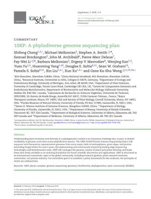 A Phylodiverse Genome Sequencing Plan Shifeng Cheng1,2,†, Michael Melkonian3, Stephen A