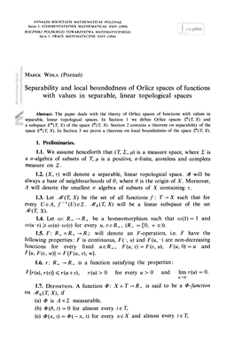 Separability and Local Boundedness of Orlicz Spaces of Functions with Values in Separable, Linear Topological Spaces
