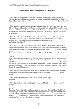 1 Entwisle, Royds, Peel & Lloyd Families of Llanblethian 1745 Birth