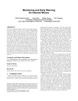 Monitoring and Early Warning for Internet Worms
