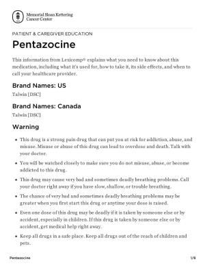 Pentazocine | Memorial Sloan Kettering Cancer Center