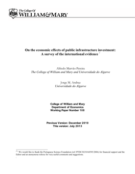 On the Economic Effects of Public Infrastructure Investment: a Survey of the International Evidence *