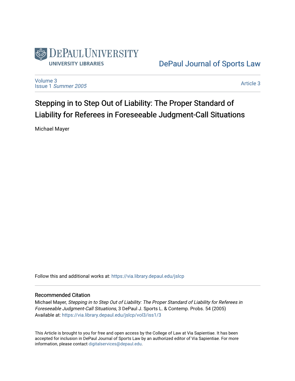 The Proper Standard of Liability for Referees in Foreseeable Judgment-Call Situations
