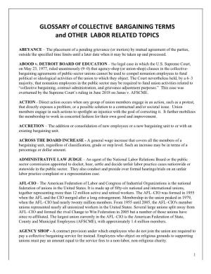 GLOSSARY of COLLECTIVE BARGAINING TERMS and OTHER LABOR RELATED TOPICS