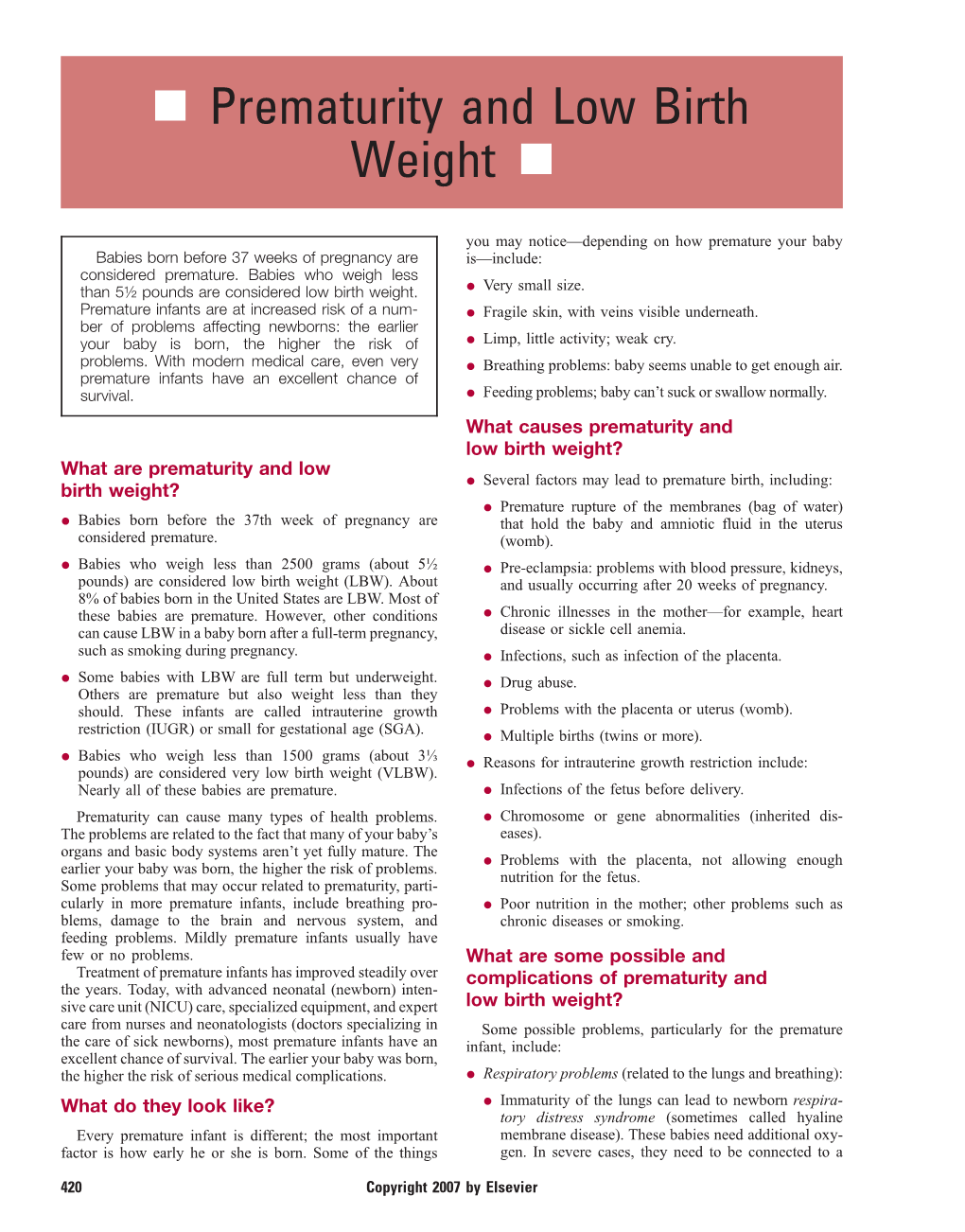 Prematurity and Low Birth Weight N