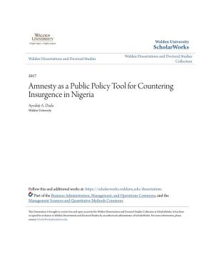 Amnesty As a Public Policy Tool for Countering Insurgence in Nigeria Ayodeji A