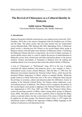 The Revival of Chineseness As a Cultural Identity in Malaysia