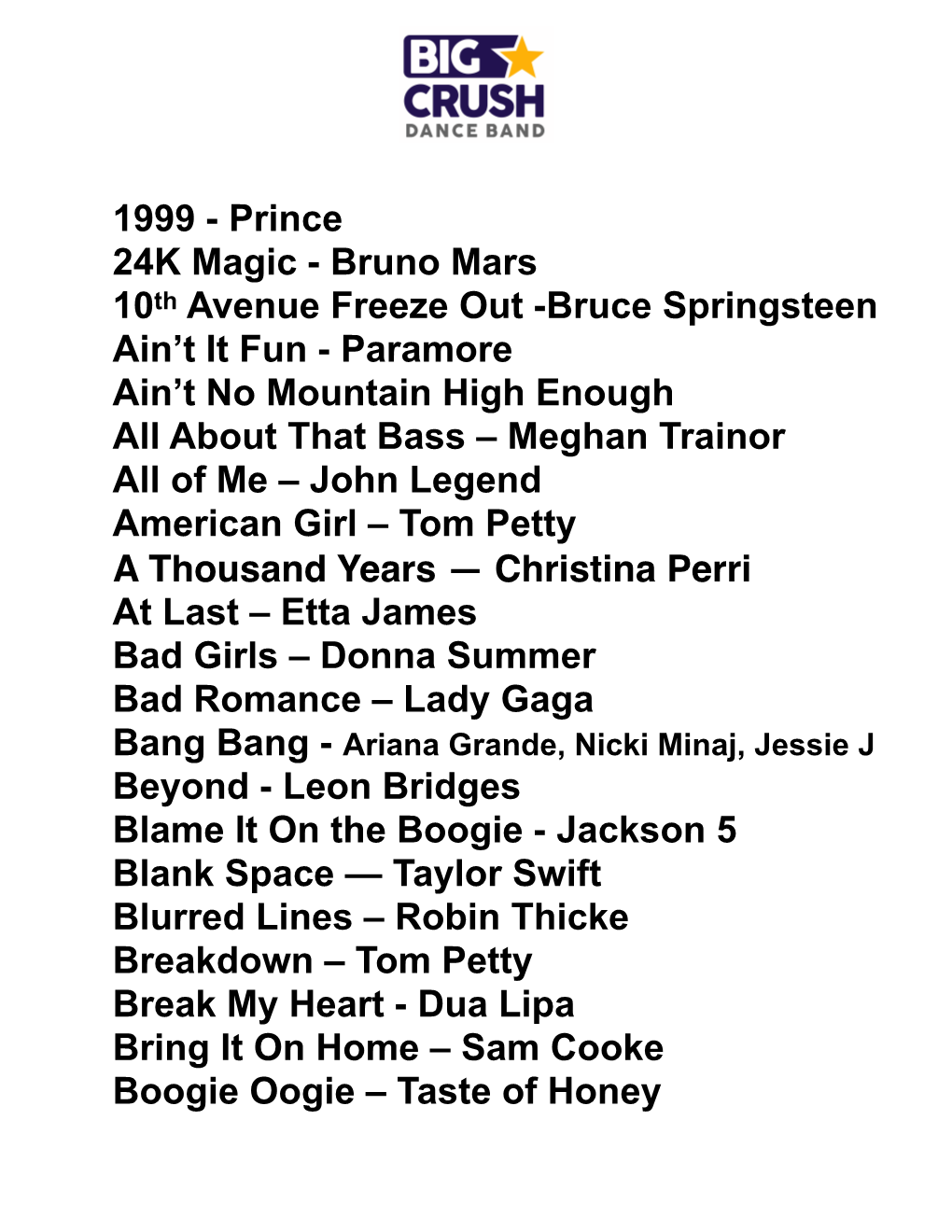 BC Song List 2020 Copy