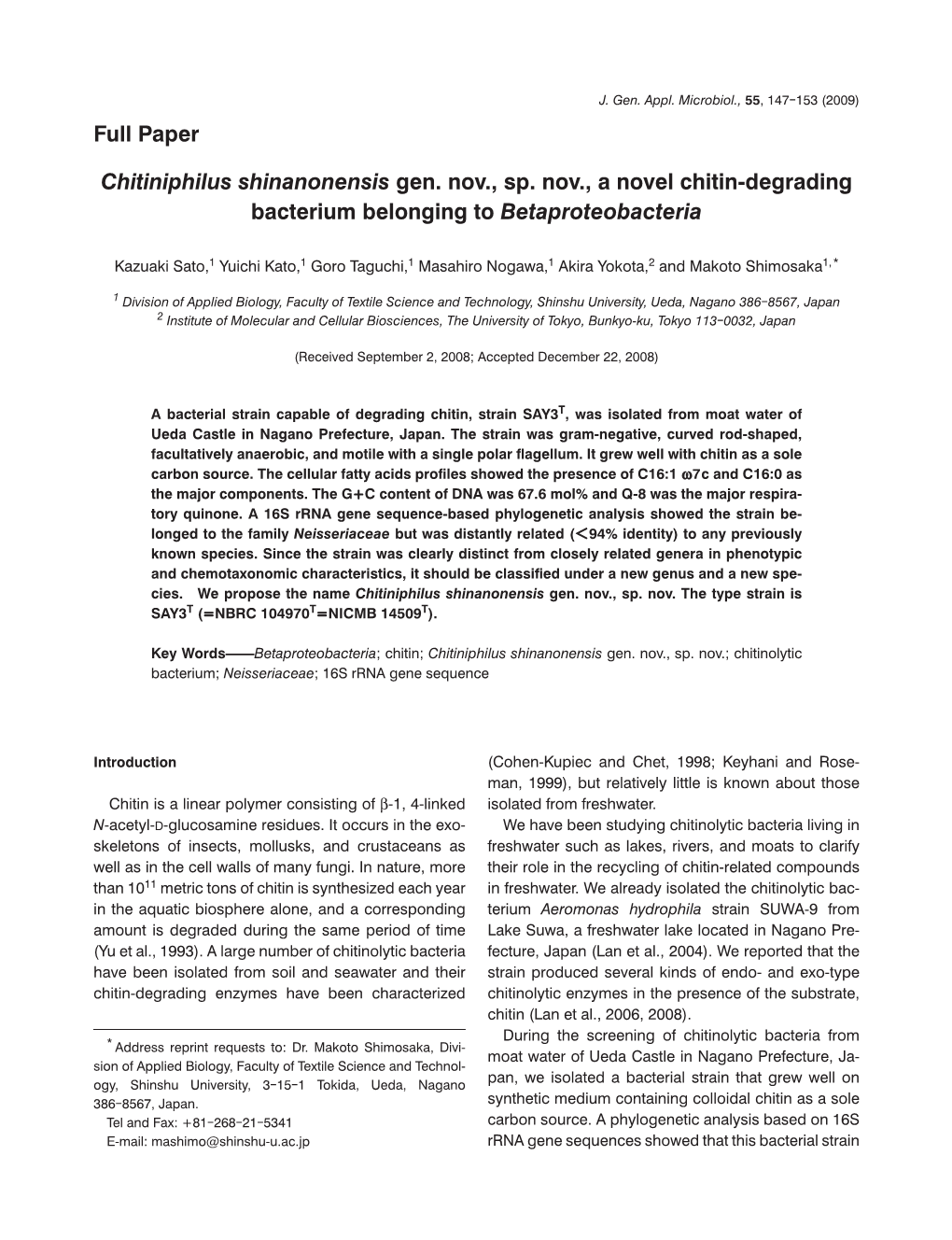 J. Gen. Appl. Microbiol., 55(2): 147-153(2009)