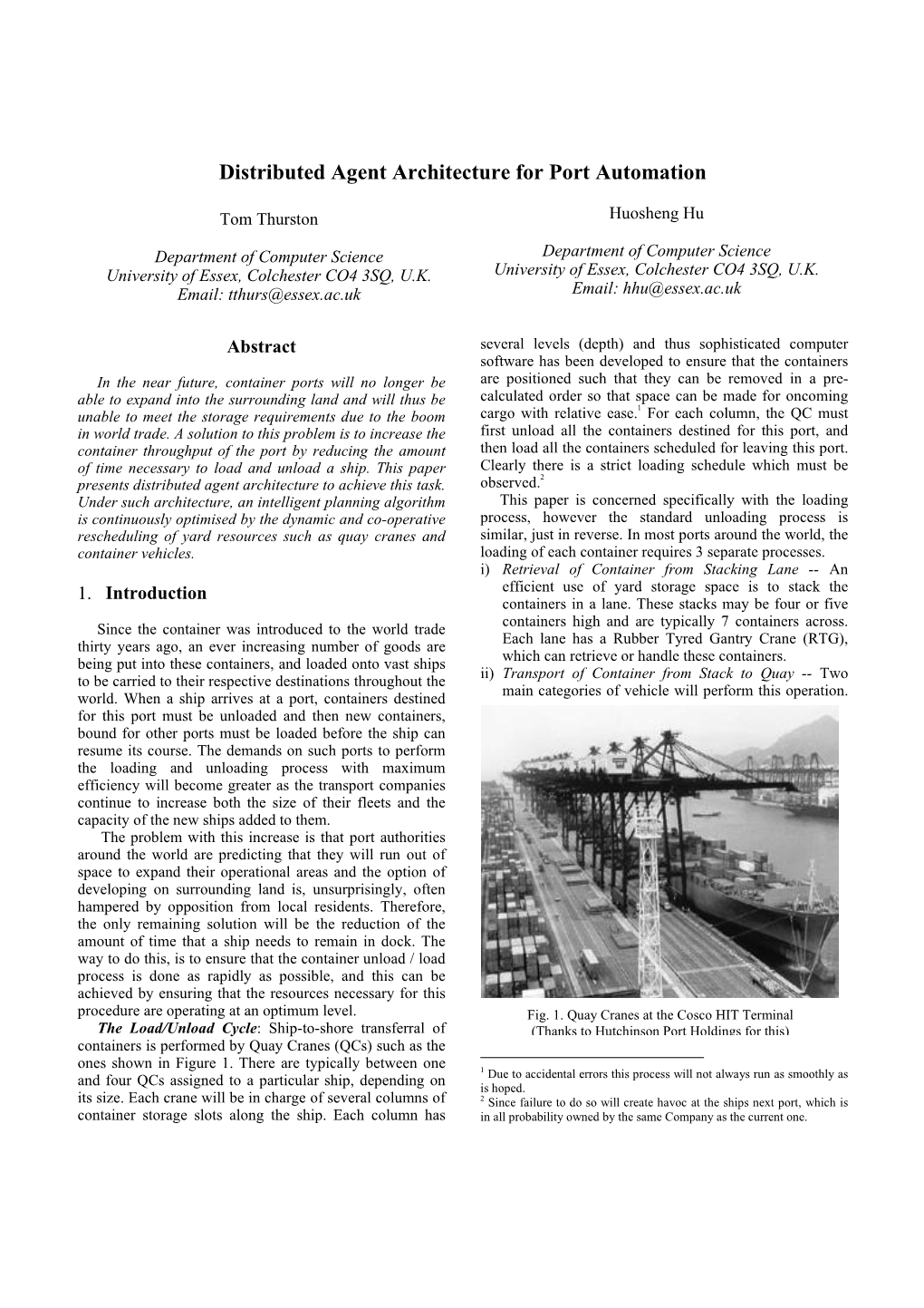 Distributed Agent Architecture for Port Automation