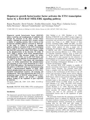 Hepatocyte Growth Factor/Scatter Factor Activates the ETS1 Transcription Factor by a RAS-RAF-MEK-ERK Signaling Pathway