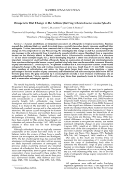 Ontogenetic Diet Change in the Arthroleptid Frog Schoutedenella Xenodactyloides