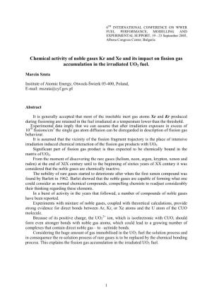 Chemical Activity of Noble Gases Kr and Xe and Its Impact on Fission Gas Accumulation in the Irradiated UO2 Fuel