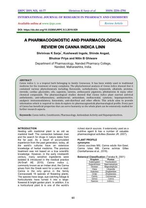 A Pharmacognostic and Pharmacological Review on Canna Indica Linn