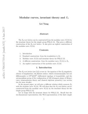 Modular Curves, Invariant Theory and $ E 8$